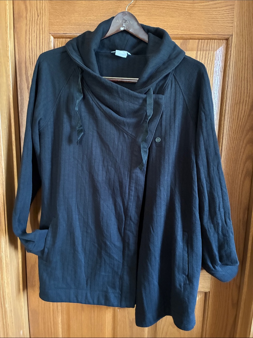 Women's Black Draped Funnel-Neck Jacket